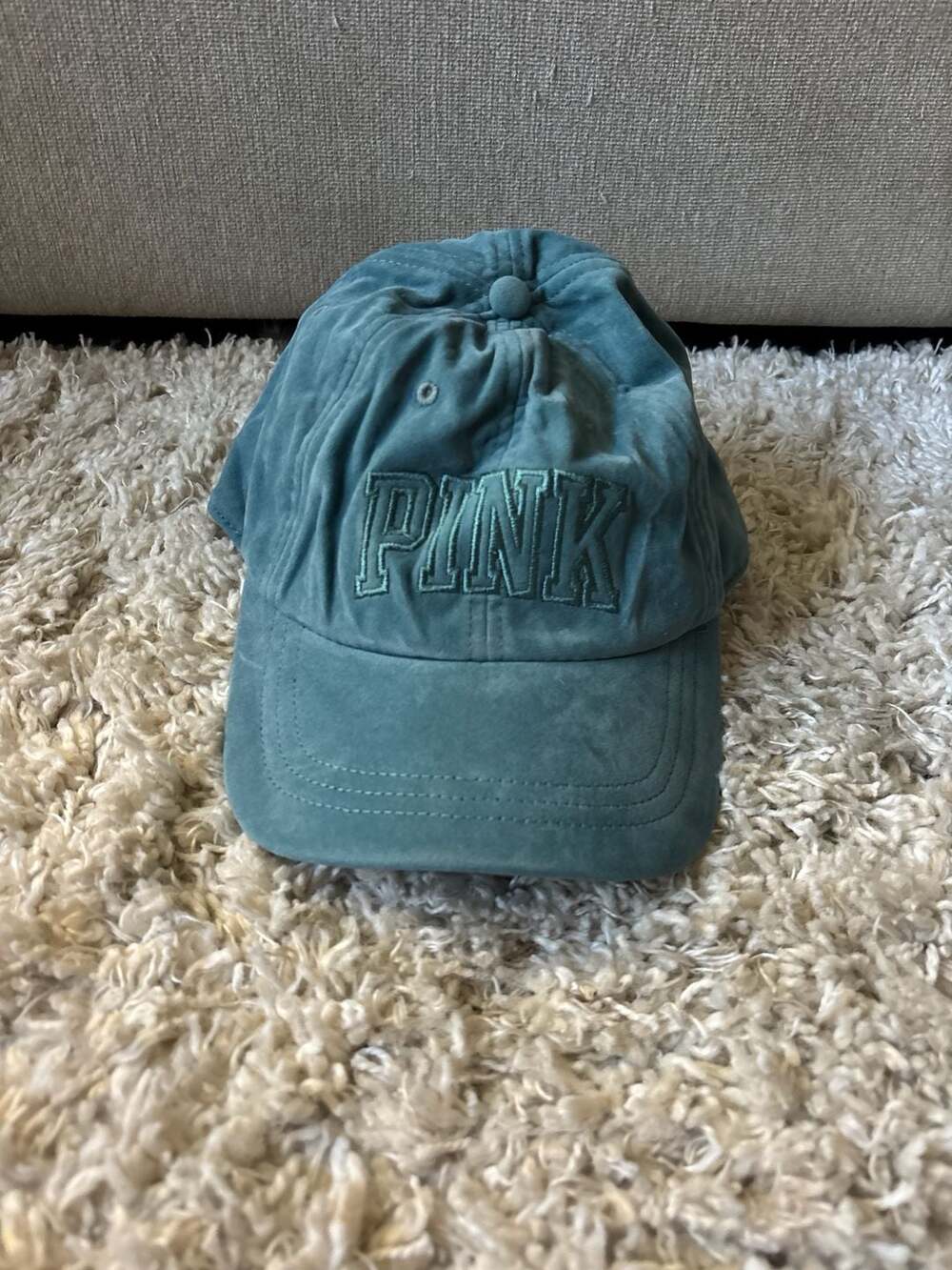 Victoria's Secret PINK Teal Velvet Embroidered Baseball Cap Hat